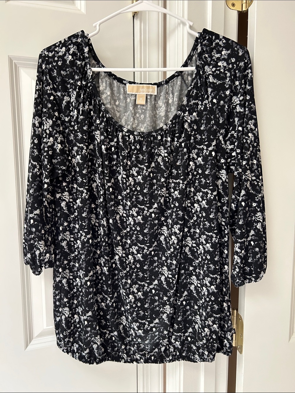 Michael Kors Black and White Floral Scoop-Neck Blouse